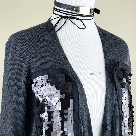 Simply Vera Wang Ribbed Cardigan Black Gray Sequin - Picture 5 of 8